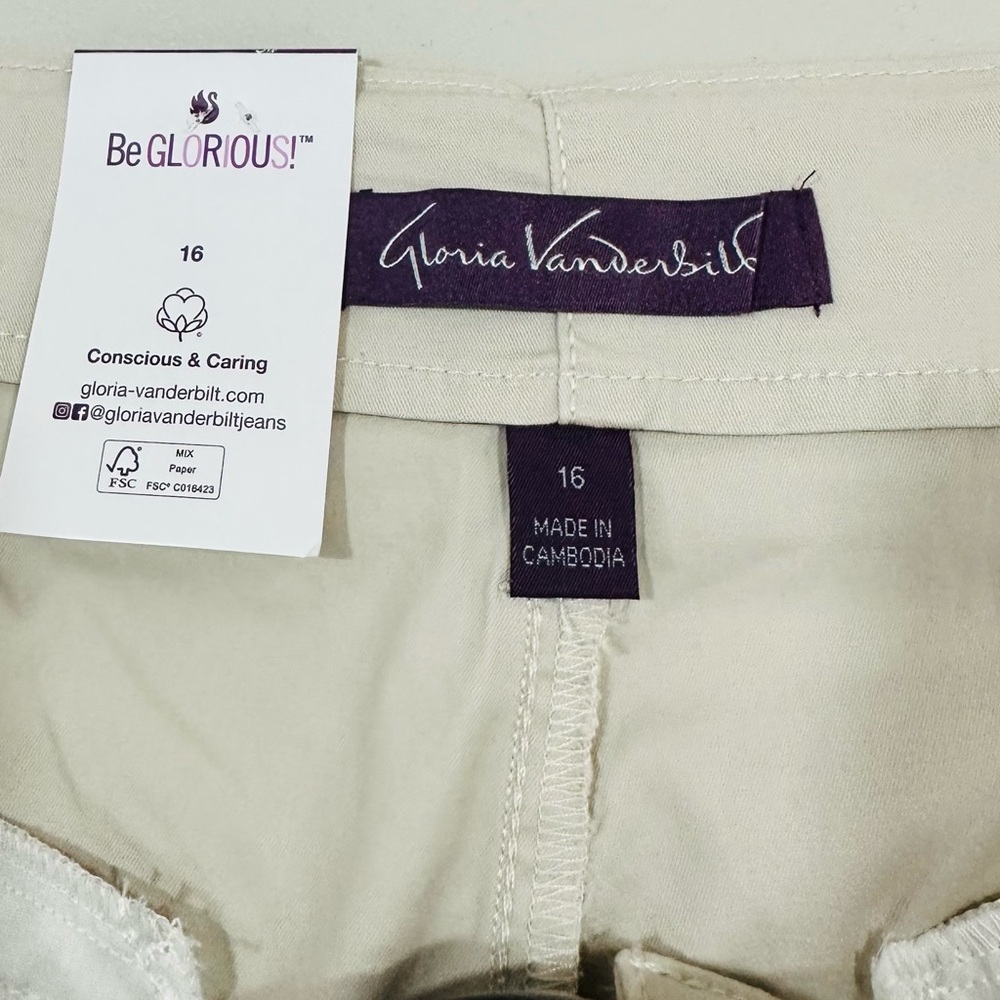 NWT Womens Gloria‎ Vanderbilt Vacation Shorts Sz 16 Belted Cuffed Stretch Chino - Picture 6 of 8